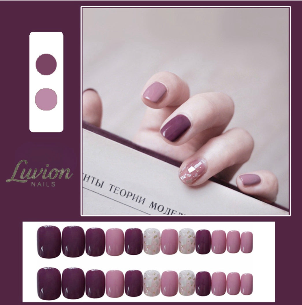 Luvion Nails Designer Series – Royal Plum & Quartz Shimmer Luxury Press-On Nails (24 Pcs)