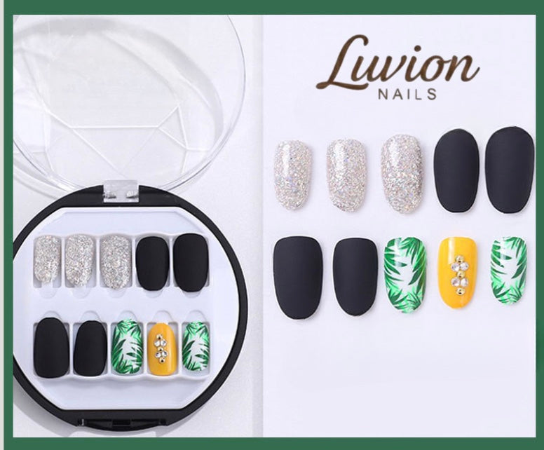 Luvion Nails Premium Press-On Nail Kit – Tropical Palm & Midnight Matte (30 Pcs)