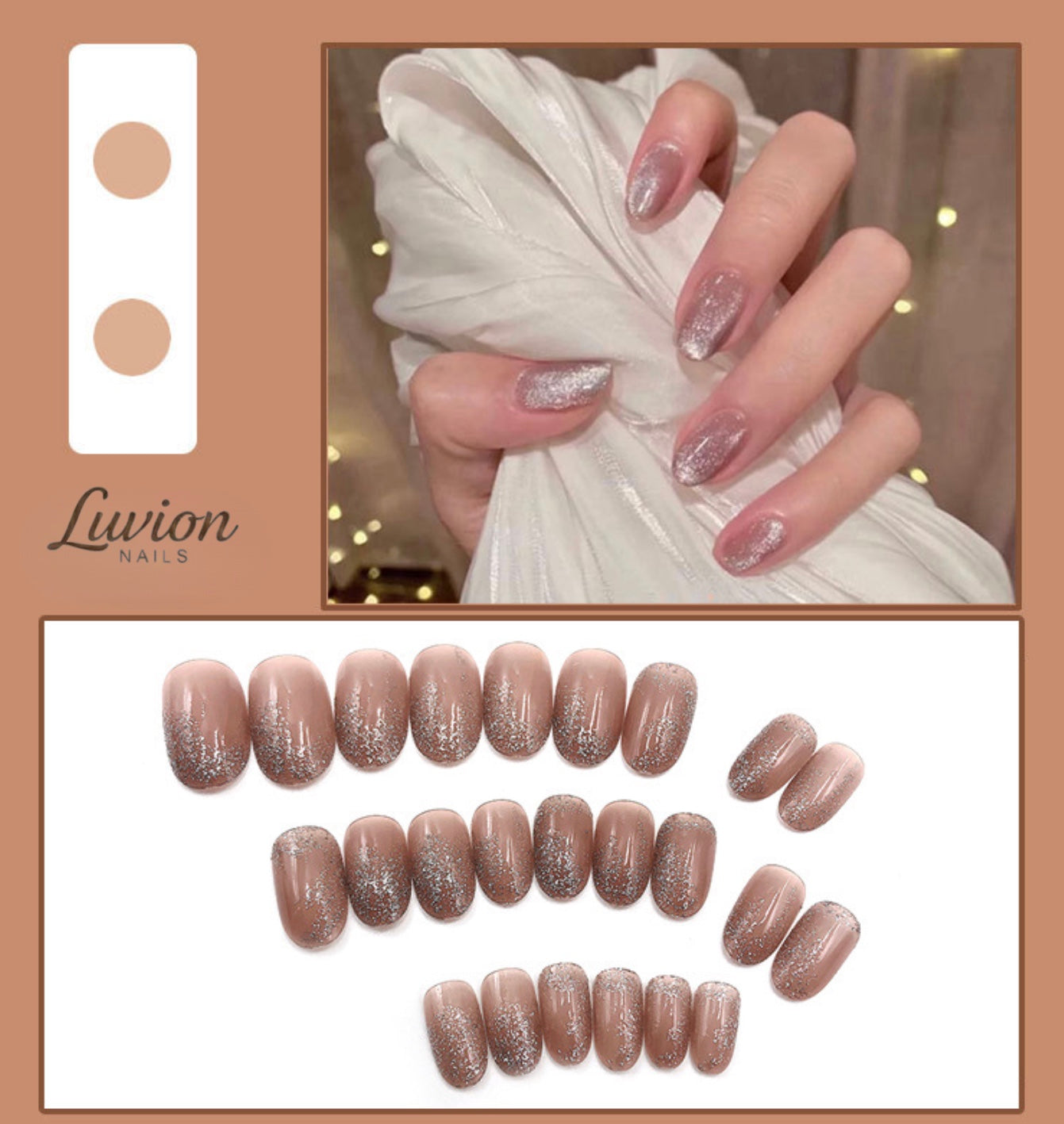 Luvion Nails Designer Series – Mocha Shimmer & Velvet Dust Luxury Press-On Nails (24 Pcs)
