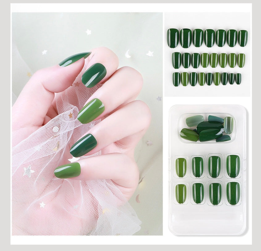 Luvion Nails Designer Series – Emerald Forest & Deep Moss Luxury Press-On Nails (24 Pcs)