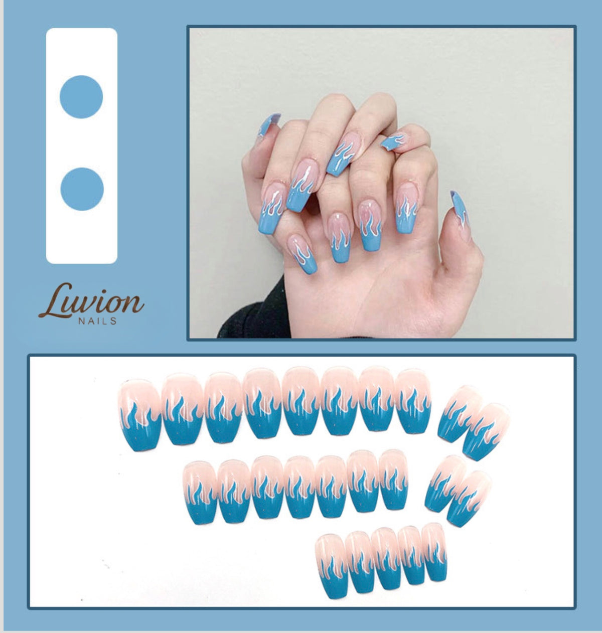 Luvion Nails Designer Series – Azure Sky & Electric Blue Flame Luxury Press-On Nails (24 Pcs)