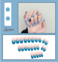 Luvion Nails Designer Series – Azure Sky & Electric Blue Flame Luxury Press-On Nails (24 Pcs)