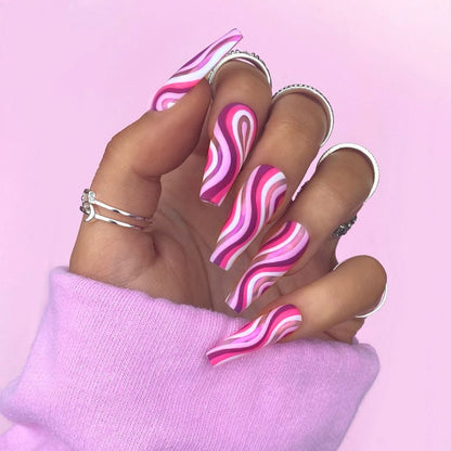 Luvion Nails Premium Press-On Nail Kit – Retro Pink Swirl & Hypnotic Fuchsia (24 Pcs)