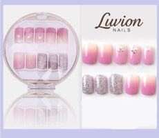 Luvion Nails Premium Press-On Nail Kit – Sweet Pink Ombre & Silver Stardust (30 Pcs)