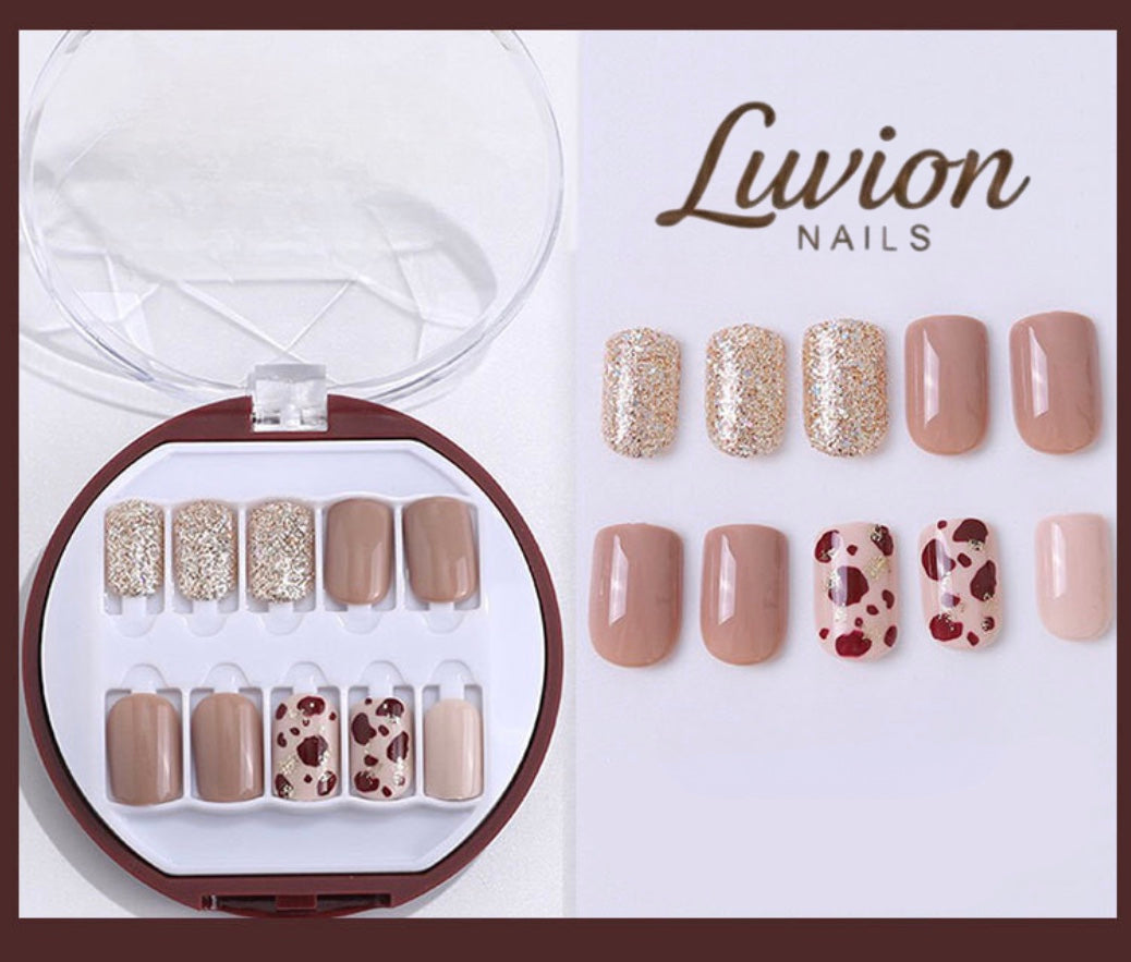 Luvion Nails Designer Series – Leopard Luxe & Sahara Nude Luxury Press-On Nails (24 Pcs)