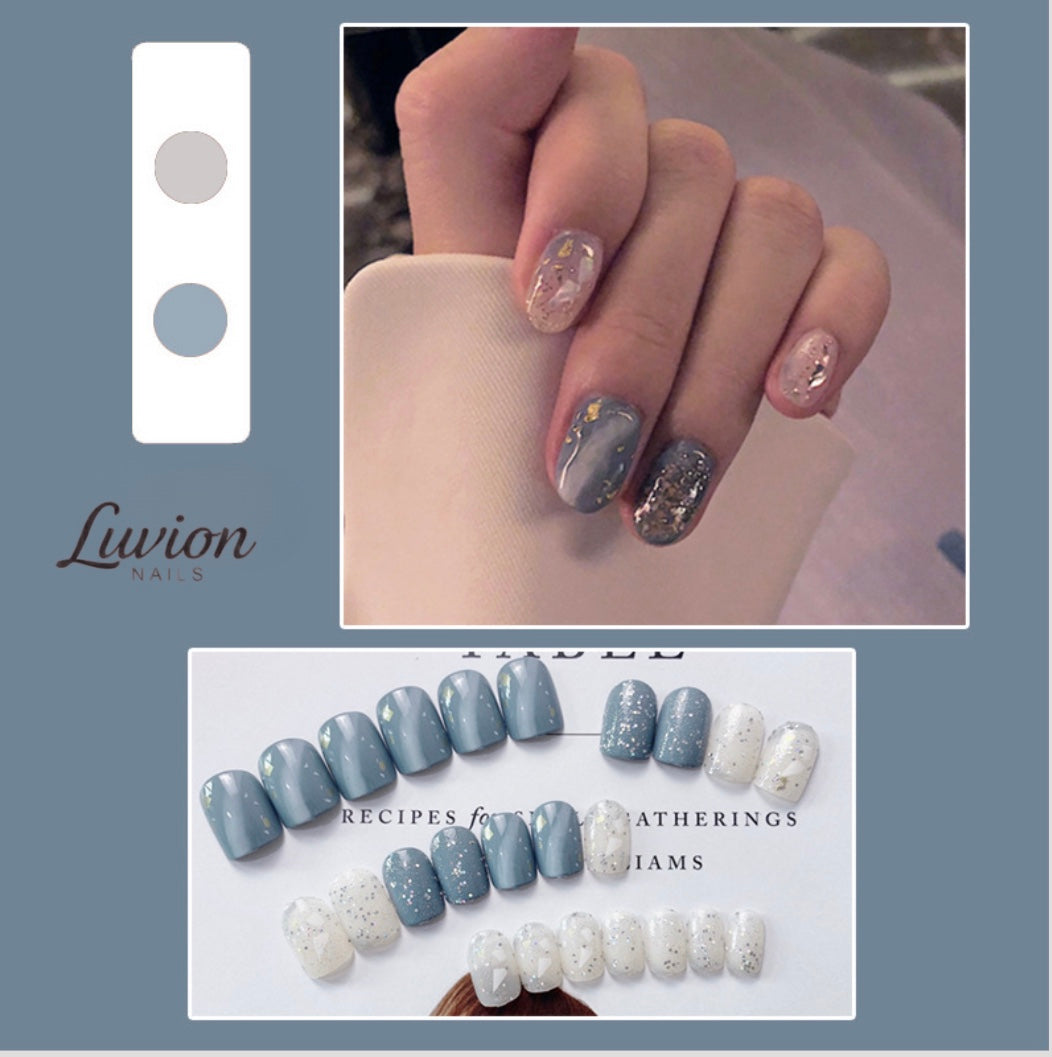 Luvion Nails Designer Series – Arctic Marble & Silver Ore Luxury Press-On Nails (24 Pcs)