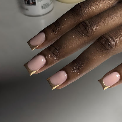 Luvion Nails Premium Press-On Kit – Golden Luxe French Tip & European Square (24 Pcs)