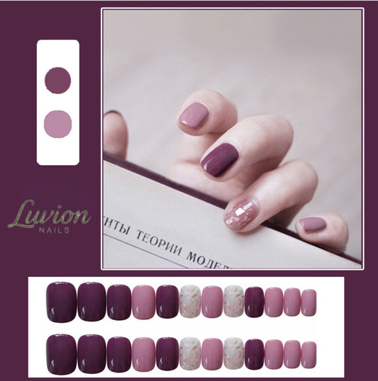 Luvion Nails Designer Series – Royal Plum & Quartz Shimmer Luxury Press-On Nails (24 Pcs)