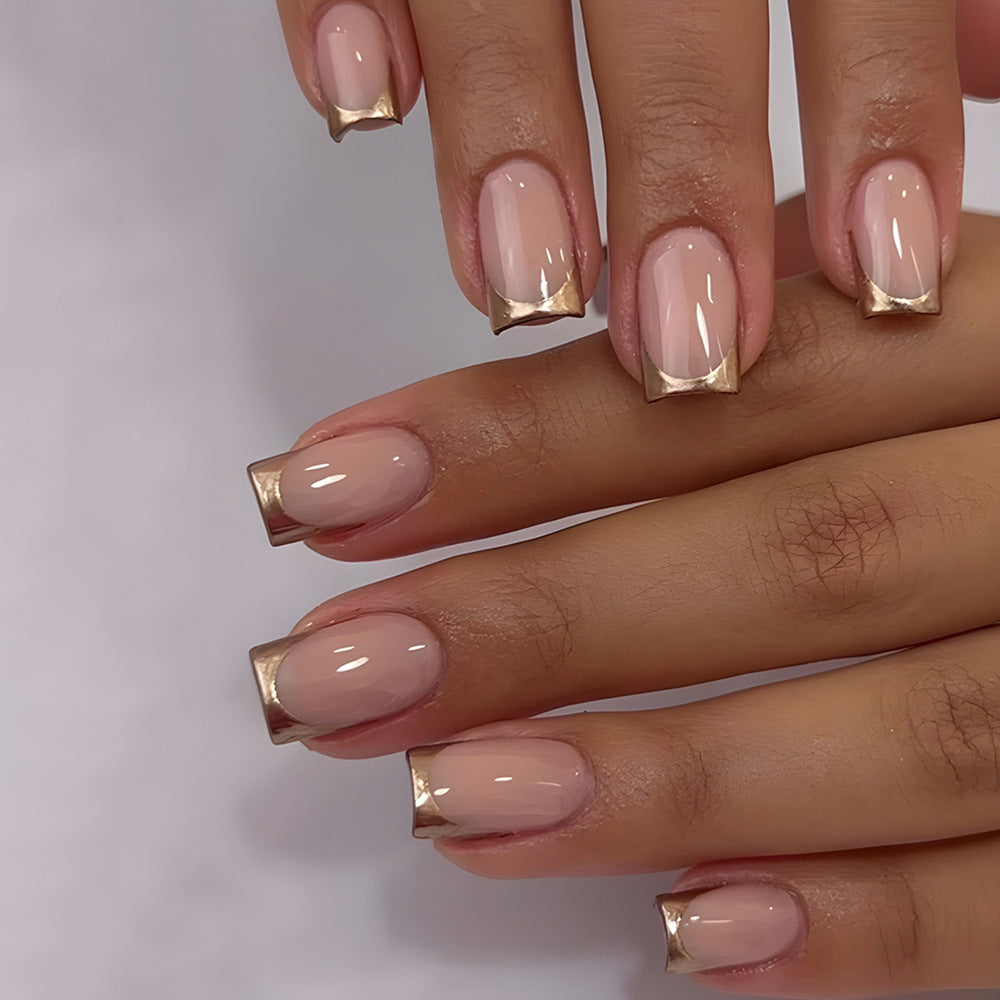 Luvion Nails Premium Press-On Kit – Golden Luxe French Tip & European Square (24 Pcs)