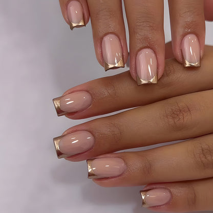 Luvion Nails Premium Press-On Kit – Golden Luxe French Tip & European Square (24 Pcs)