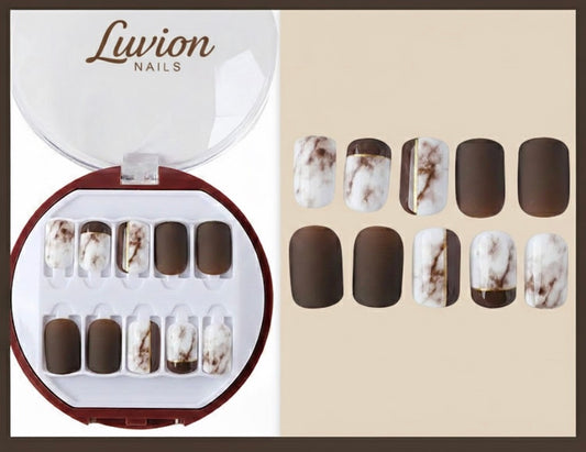 Luvion Nails Premium Press-On Nail Kit Luxury Brown Marble Edition