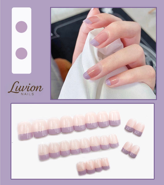 Luvion Nails Designer Series – Lilac Whisper & Modern Lavender French Luxury Press-On Nails (24 Pcs)