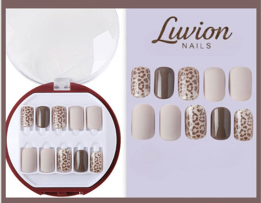 Luvion Nails Premium Press-On Nail Kit – Wild Leopard Muse & Espresso Gloss (30 Pcs)
