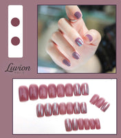 Luvion Nails Designer Series – Dusty Rose & Silver Shard Luxury Press-On Nails (24 Pcs)