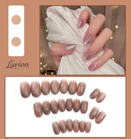 Luvion Nails Designer Series – Mocha Shimmer & Velvet Dust Luxury Press-On Nails (24 Pcs)