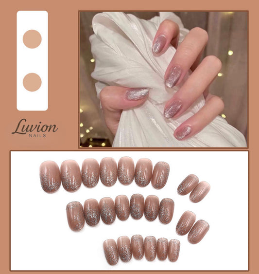 Luvion Nails Designer Series – Mocha Shimmer & Velvet Dust Luxury Press-On Nails (24 Pcs)