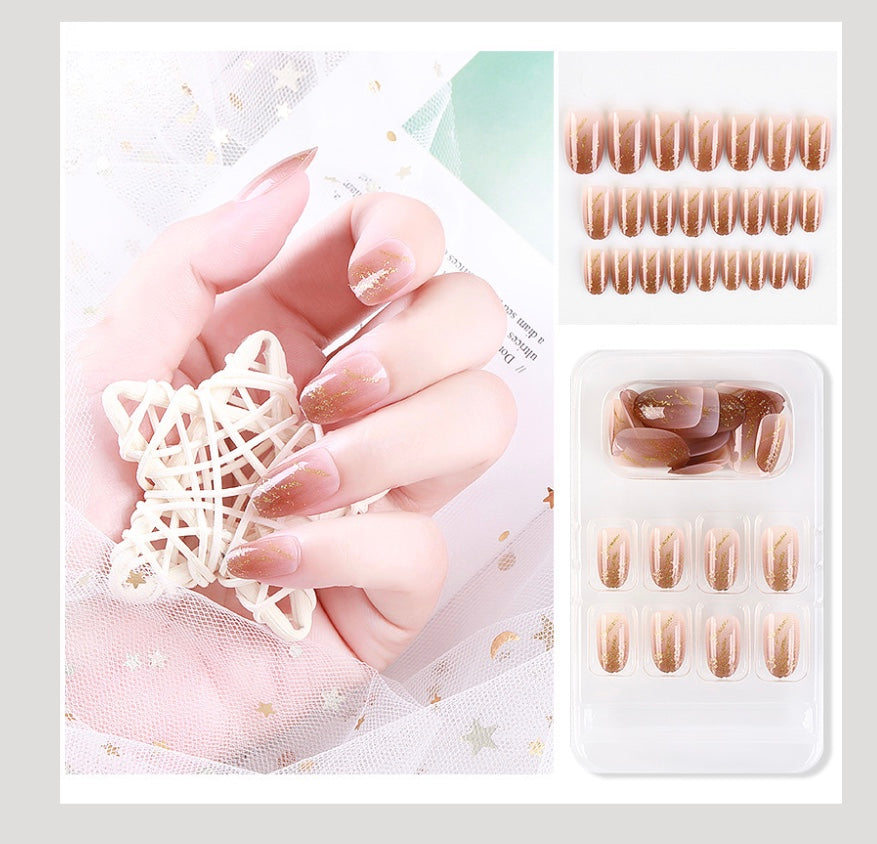 Luvion Nails Premium Press-On Kit – Sun-Kissed Rose Ombre & Golden Sparkle (24 Pcs)