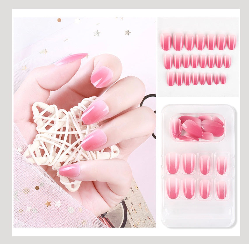 Luvion Nails Premium Press-On Kit – Strawberry Rose Gradient & High-Gloss Jelly Finish (24 Pcs)