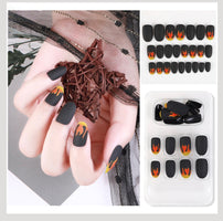 Luvion Nails Premium Press-On Kit – Midnight Ember Matte & Fiery Flame Art (24 Pcs)