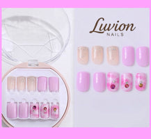Luvion Nails Premium Press-On Nail Kit – Candy Pink Marble & Silver Aurora (30 Pcs)