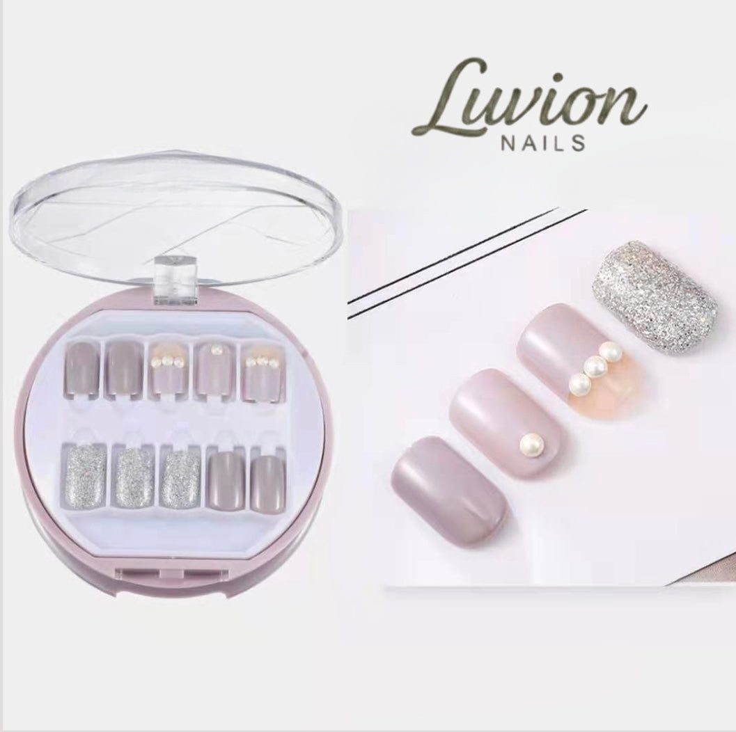 Luvion Nails Designer Series – Soft Lavender & Pearl Blossom Luxury Press-On Nails (24 Pcs)