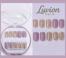 Luvion Nails Designer Series – Mauve Muse & Champagne Glitter Luxury Press-On Nails (24 Pcs)
