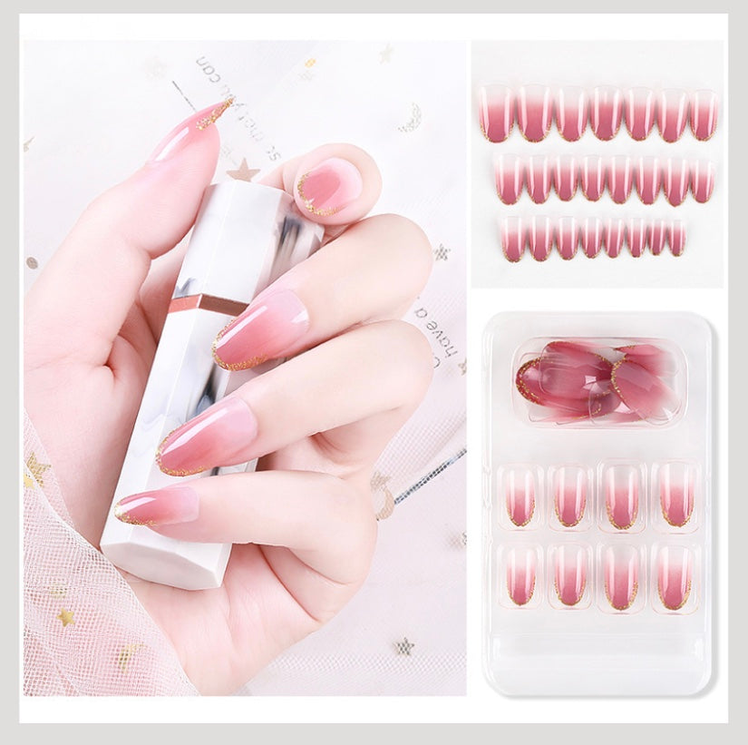 Luvion Nails Designer Series – Sun-Kissed Rose & Gilded Shimmer Luxury Press-On Nails (24 Pcs)