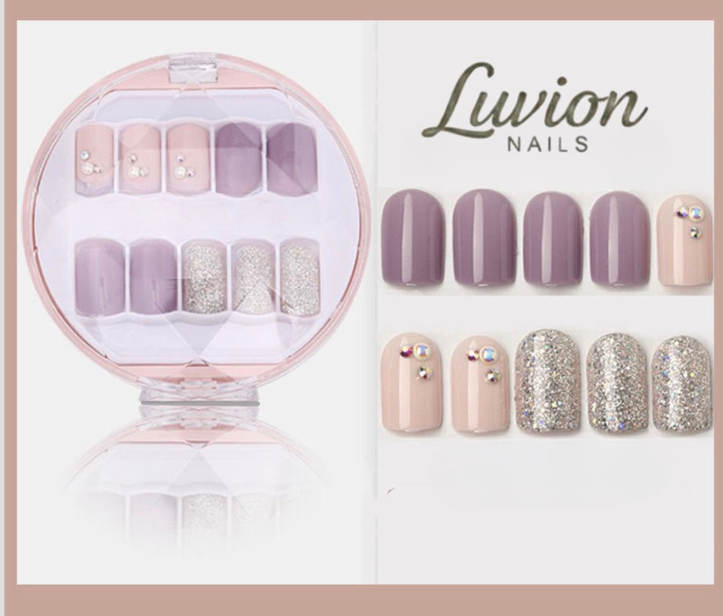 Luvion Nails Designer Series – Ethereal Lilac & Diamond Shimmer Luxury Press-On Nails (24 Pcs)