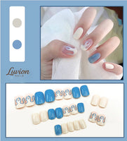 Luvion Nails Designer Series – Pastel Dream & Azure Flame Art Luxury Press-On Nails (24 Pcs)