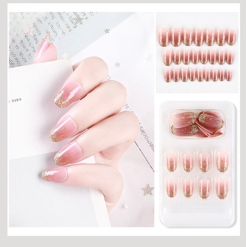 Luvion Nails Designer Series – Rose Dust & Gilded Flame Luxury Press-On Nails (24 Pcs)