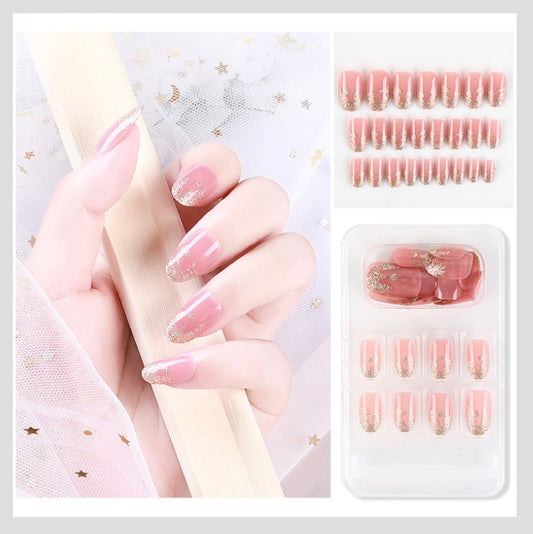 Luvion Nails Premium Press-On Kit – Shimmering Rose Petal & Champagne Glitter Ombre (24 Pcs)