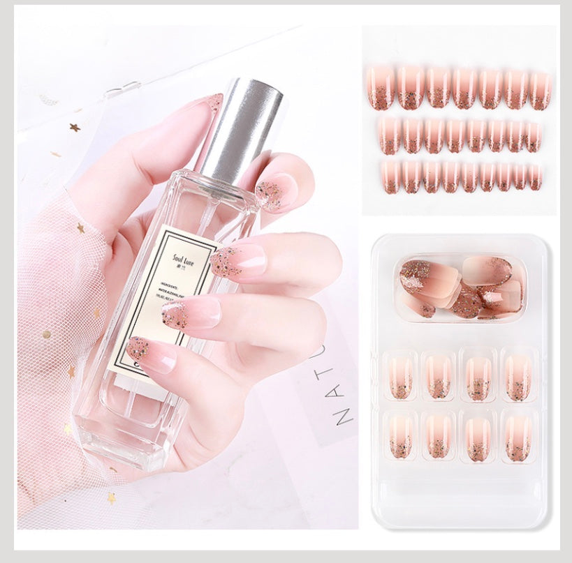 Luvion Nails Designer Series – Velvet Champagne & Pearl Essence Luxury Press-On Nails (24 Pcs)